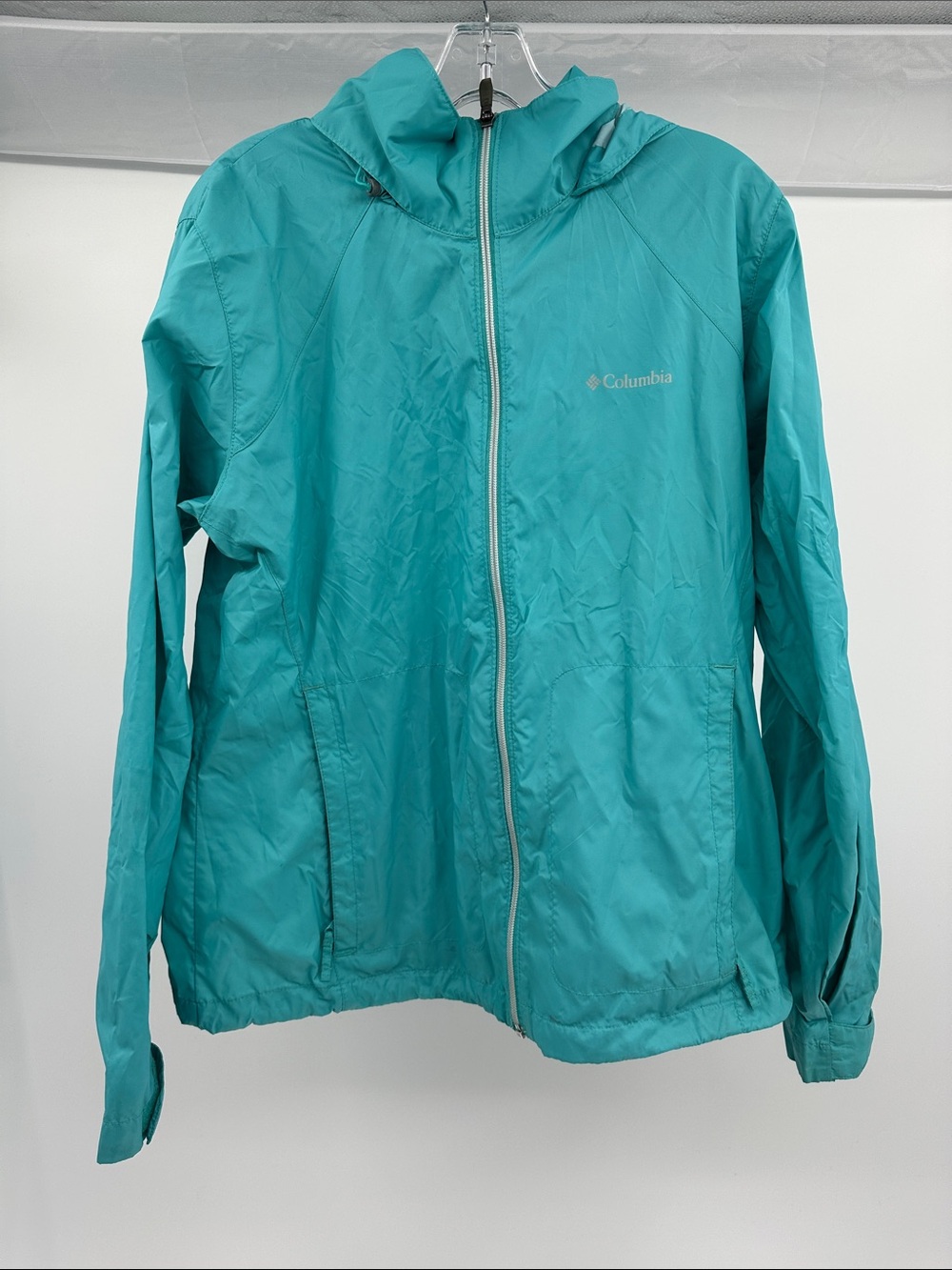 Columbia Teal Hooded Packable Rain Jacket